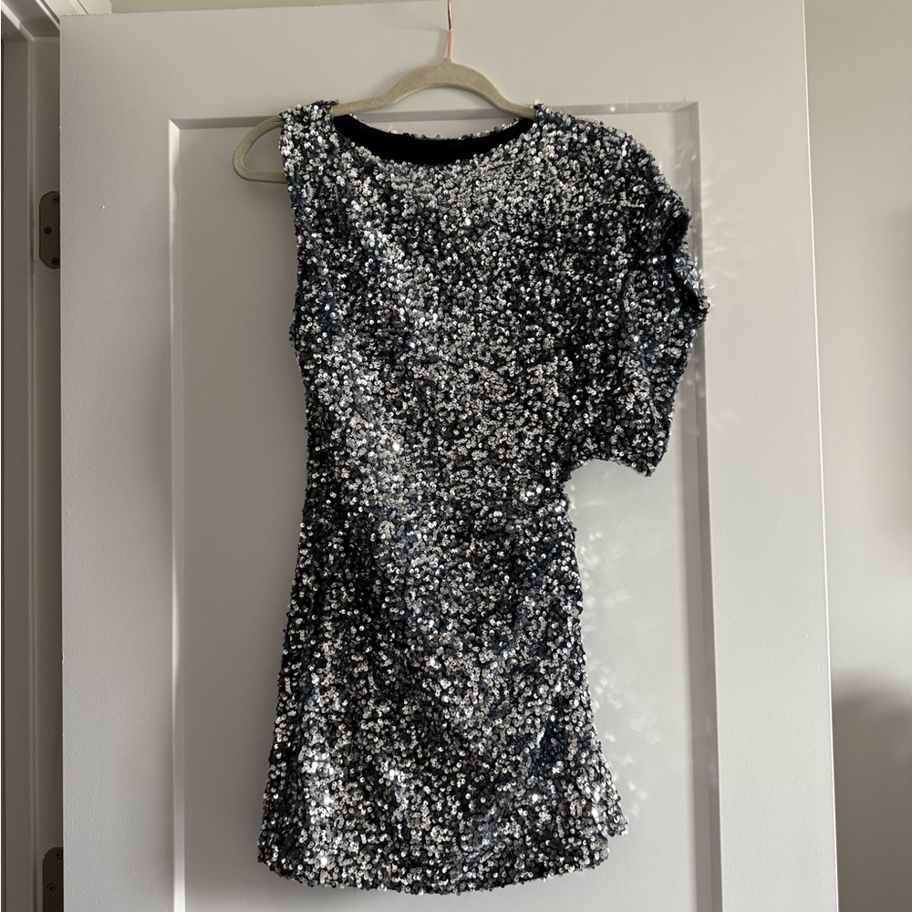 Zara Silver Sequin One Shoulder Bodycon Dress